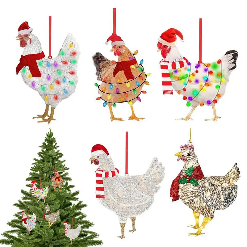 

Персонализированные Рождественские шарфы, куриные подвесные украшения 2022, украшения для рождественской елки, милый шарф, курица, праздничн...