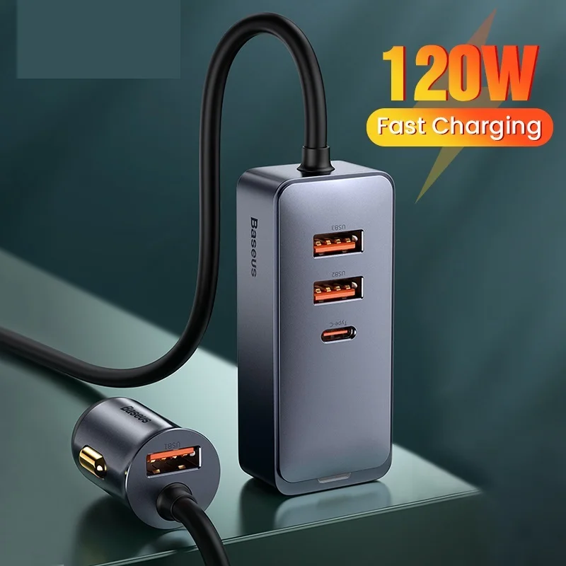 

Автомобильное зарядное устройство USB Type-C, 120 Вт, быстрая зарядка для iPhone 12 Pro, Xiaomi, Samsung мобильный телефон PD QC 3,0 USBC, автомобильное зарядное устр...