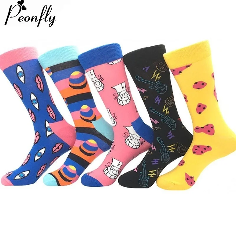 

Peonfly Size Large Long Cotton Men's Socks Funny Bear Dog Banana Hamburger Pineapple Novelty Cool Skate Sock for Men