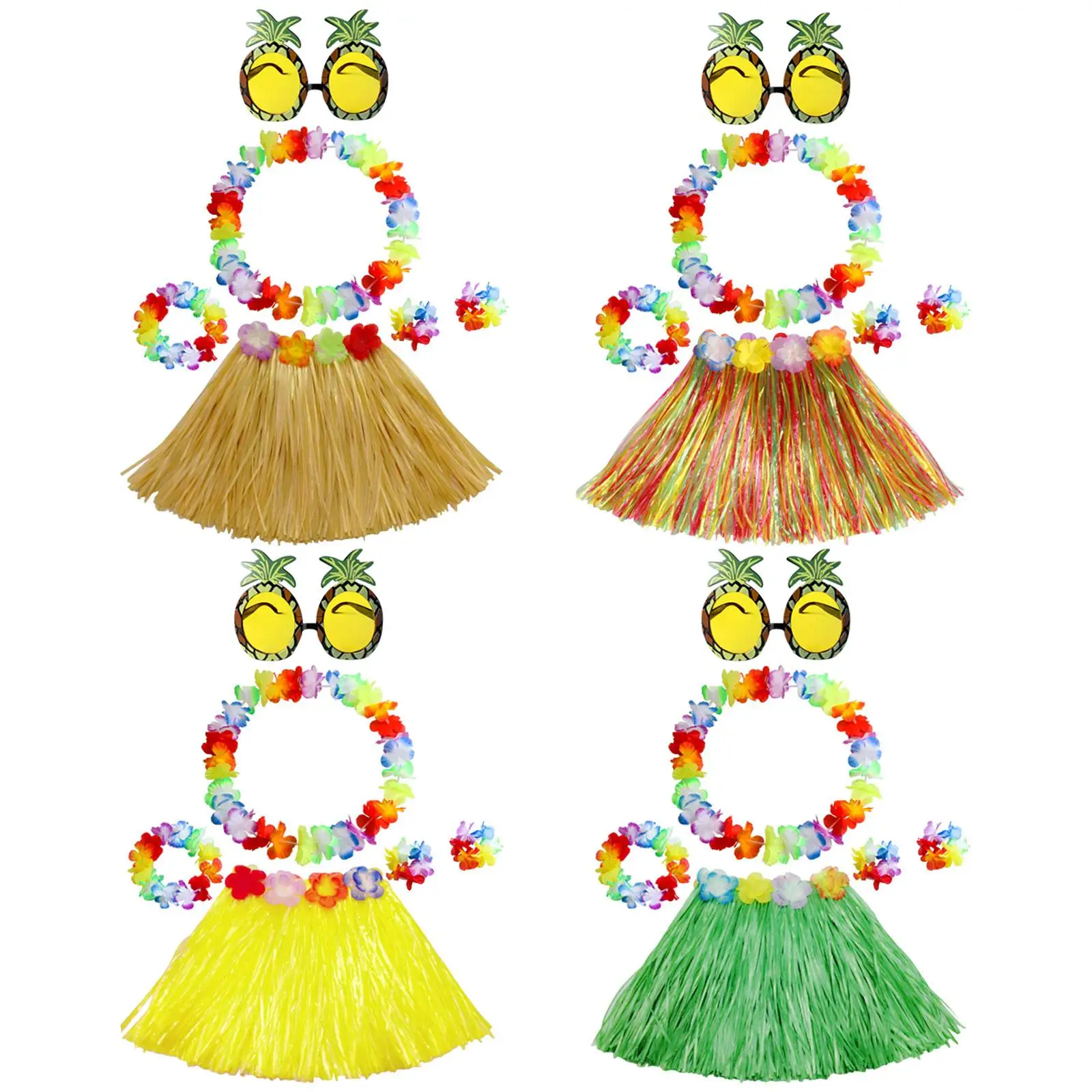 

Hawaiian Grass Skirt Reusable Costume Fancy Dress Pineapple Glasses for Party Favors Dance Performance Beach Summer