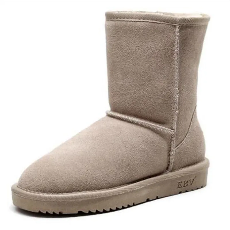 

Winter Women Snow Boots Mid-tube Cowhide Warm Non-slip Flat Women Boots Plus Velvet Thick Ankle Boots Fashion Ladies Boots