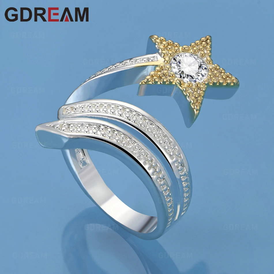 Фото GDREAM Открытое кольцо из стерлингового серебра 925 пробы с двухцветной звездой и цирконием для женщин, винтажный стиль, персонализированный аксессуар, подарок, украшение №2