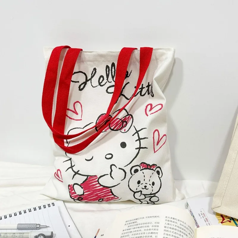 

Sanrio Anime Hello Kitty Retro Canvas Bag Women Commuter Shoulder HandbagGirl Student Large Capacity Cartoon Schoolbag Xmas Gift