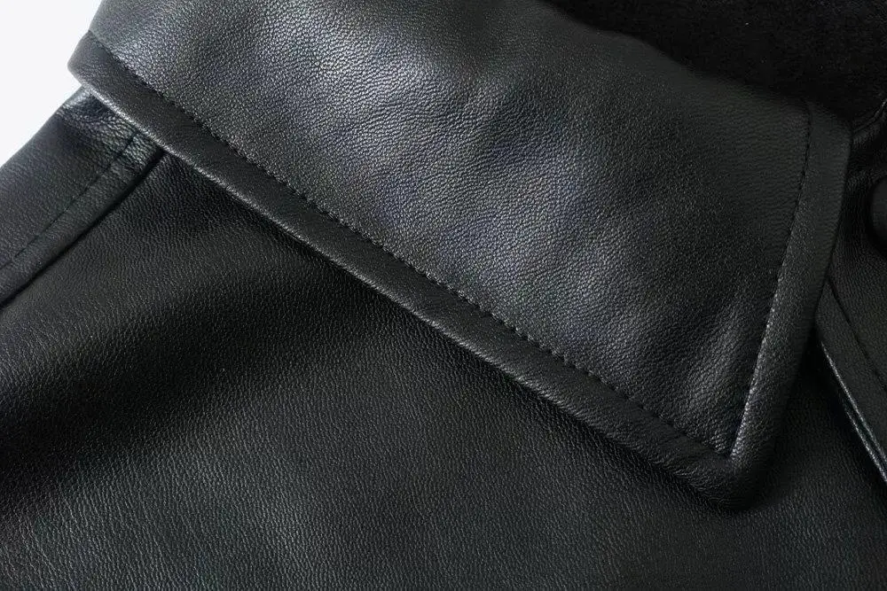 Autumn Women's PU Imitation Leather Shirt Coat Leather Coat  Faux Leather Single Breasted Blouse for Lady Formal Top