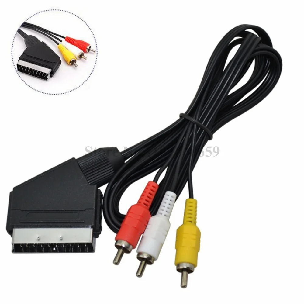 

100pcs 1.8M/6FT Scart Cable To 3 RCA AV TV Video for NES Console RGB Line Scart To 3 RCA Video Cables Replacement