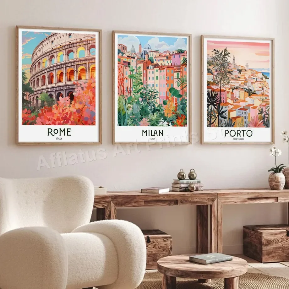 Италия Рим Милан Германия Берлин Нидерланды Амстердам путешествия ретро плакаты