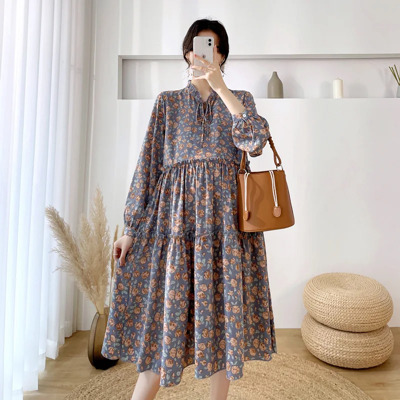

Maternity Spring Dress Fashion Chiffon Dress Loose Medium and Long Age Reducing Maternity Dress