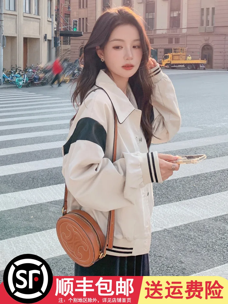 Baseball Uniform Short Outerwear Women Spring and Autumn Small Student 2024 Early New Creamy-white Leisure Jacket Top
