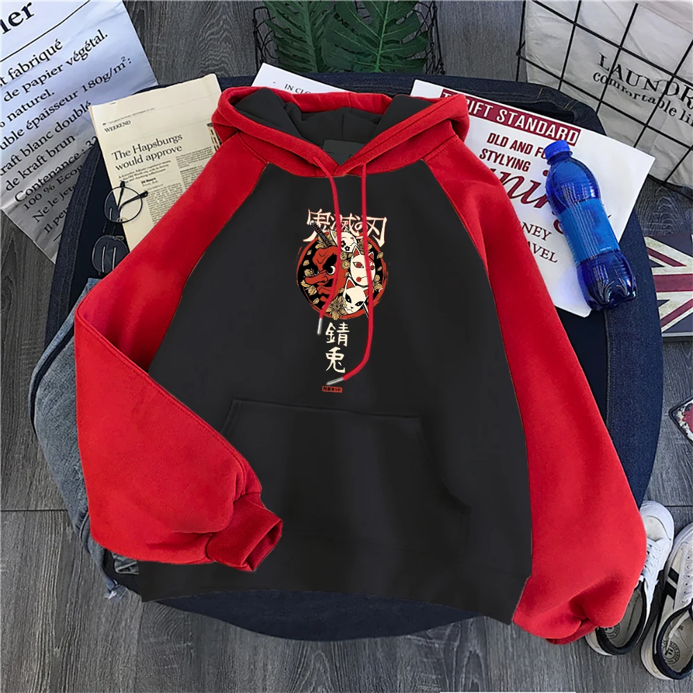 

Demon Slayer Monster Mask Cherry Blossom Woman Hoodie Loose Raglan Sweatshirts Fashion Casual Autumn Hoodies Pocket Fleece Tops