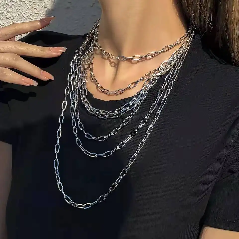 

Punk Exaggerated Metal Chain Necklace with Hip Hop Multi-tiered Choker Set Choker