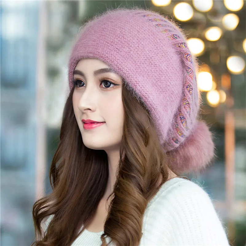 

Winter Women Fleece Knitted Hat Wool Fashion Warm Earflap Blended Solid Hats Leisure Windproof Females Skullies Caps