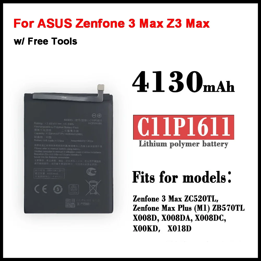 Оригинальный аккумулятор C11P1611 4130 мАч для ASUS Zenfone 3 Max Z3 ZC520TL ZB570TL X018DC X008DB PegASUS X008 X008D