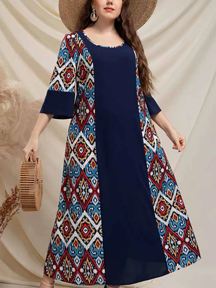 Женская одежда 2022 летнее женское платье с рукавом три четверти винтажное принтом