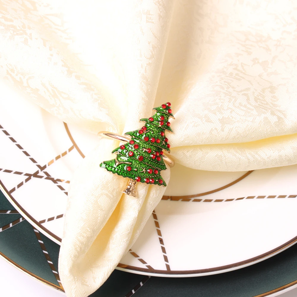 

6PCS/Metal Green Christmas Tree Napkin Ring Desktop Decoration Used for Wedding Banquet, Hotel Reception, Family Gathering