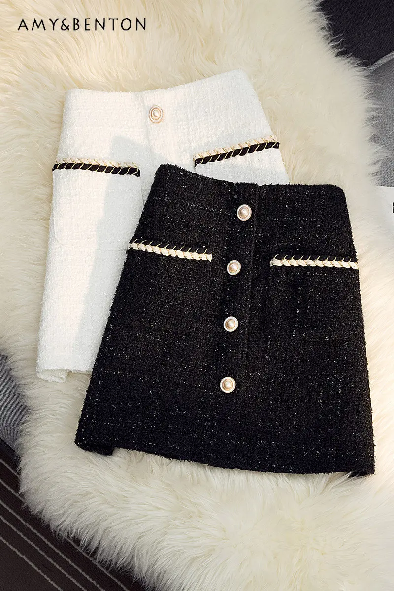 

Осенне-зимняя яркая шелковая юбка, Женская шерстяная трапециевидная юбка-футляр с высокой талией, подходящая ко всему короткая твидовая юбка, женские юбки