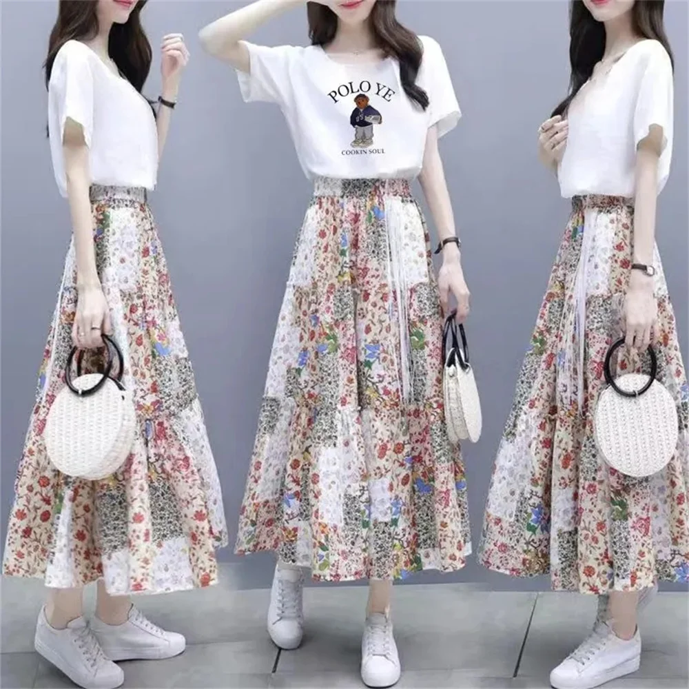 Женский комплект из двух предметов футболка с коротким рукавом и круглым вырезом