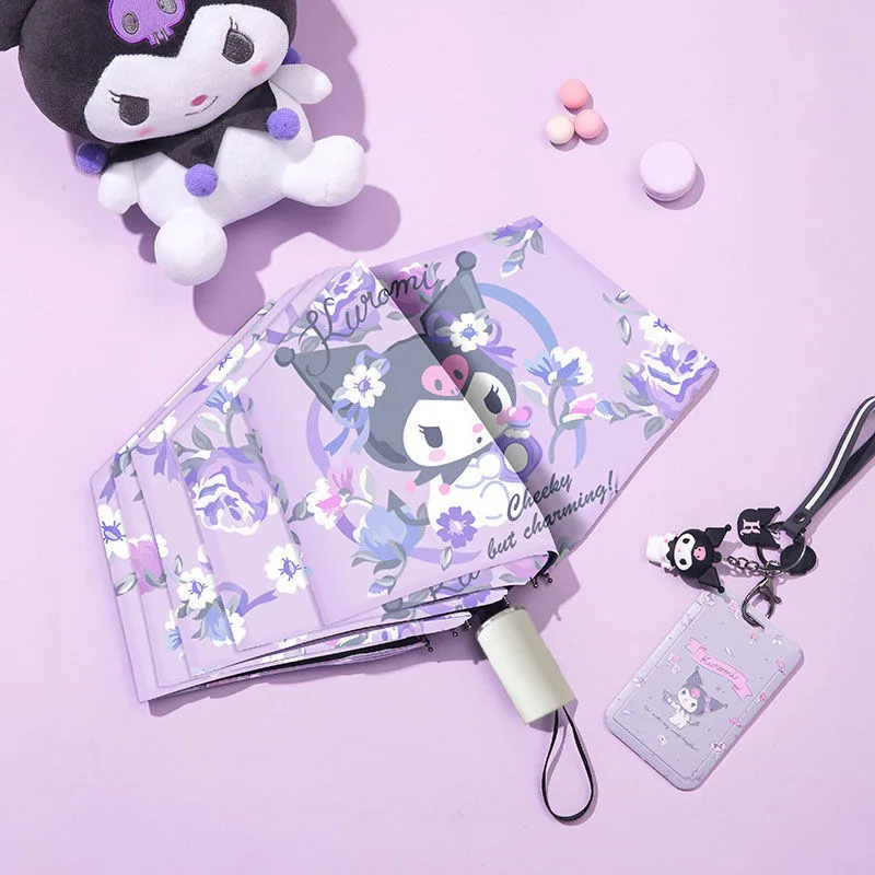 Фото Мини-складной зонт Sanrio Kuromi с принтом, ветрозащитный, милый, для хранения, подарок для девочек, для дождливых дней, портативный, двойного назначения, Y2K, в наличии №4