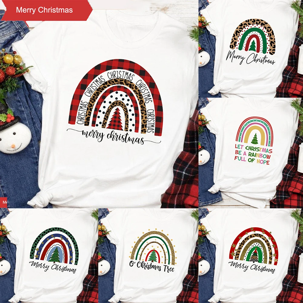 

Fashion Women Graphic Tees Let Christmas Be A Rainbow Full of Hope Aesthetic Streetwear Harajuku Short Sleeve Tees Camisetas