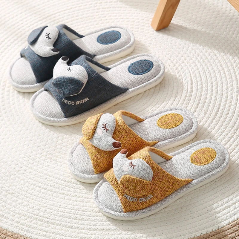2022 New Arrival Cotton Slippers Women Cute Puppy Home Flip Flops Indoor Slippers Male Soft Bottom Men Slides BedroomCoupleShoes