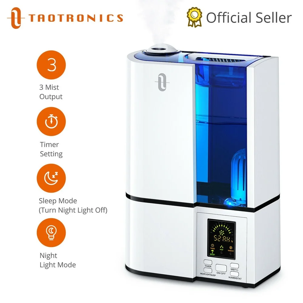TaoTronics 120V Mist Humidifier TT-AH001 4L Quiet Ultrasonic Cool Desk Air with Three Modes 360° Nozzle Auto Shut-Off | Бытовая