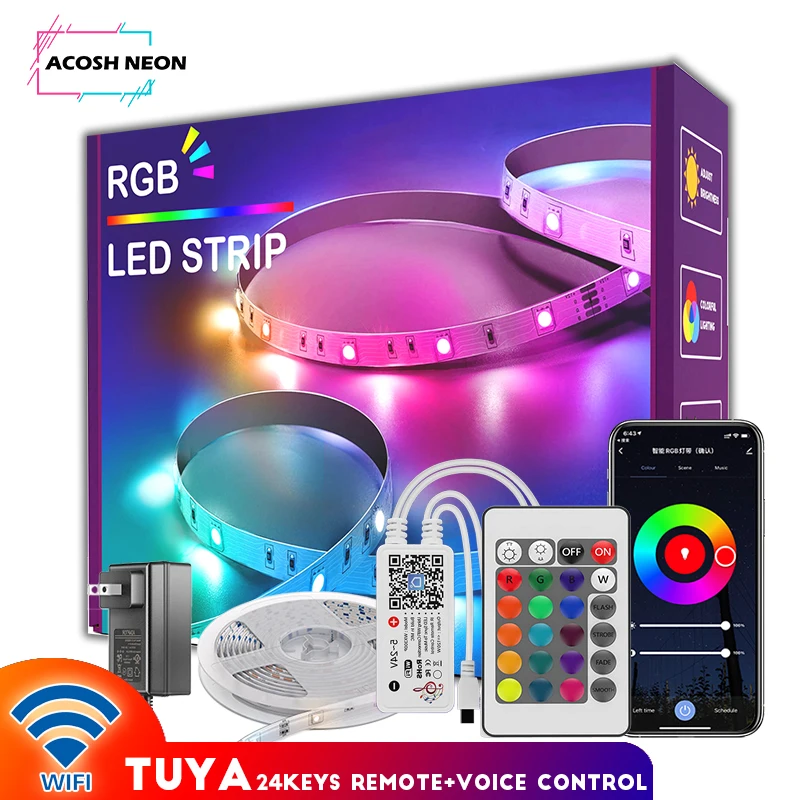 led strip light rgb With 24keys remote control 12V waterproof voice control led bar lights 5m 10m 15m 20m wifi rope led lights