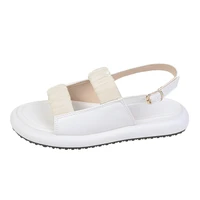 new summer women sandalen fashion round toe soft comfortable college students shoes ladies pleated flat beach leisure sandals