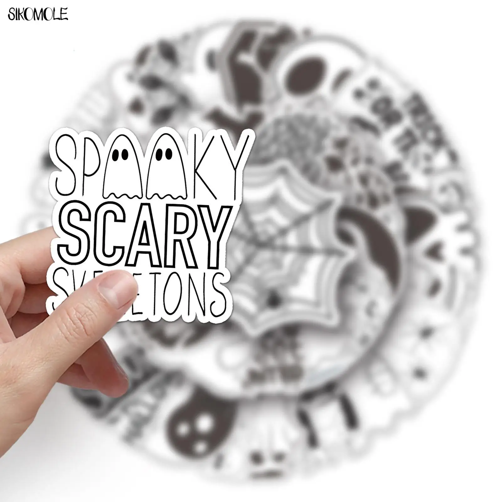 

10/30/50pcs Cute Black And White Halloween Stickers DIY Laptop Suitcase Skateboard Guitar Cartoon Graffiti Sticker Kid Gift Toys