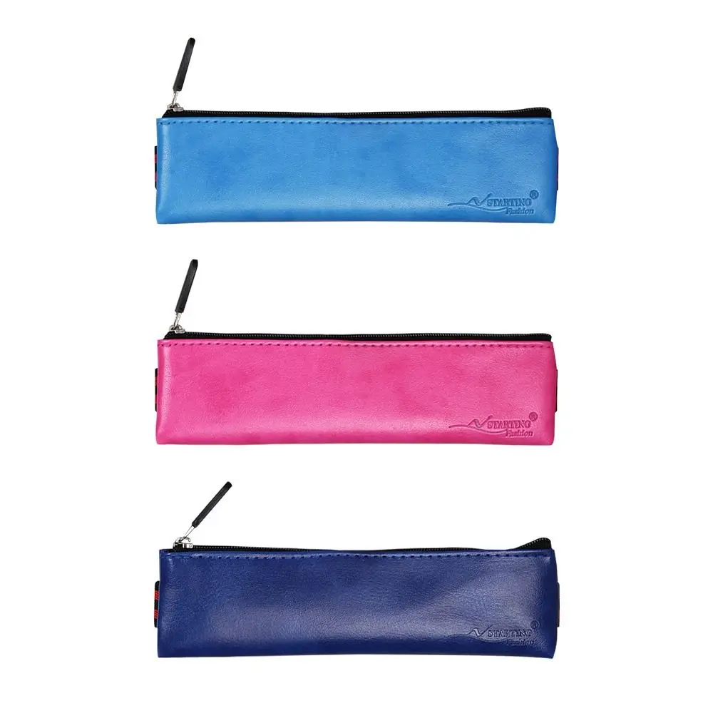 

Creative PU Leather Elastic Strap Zipper Pencil Case Pen Box Stationery Bag Storage Bag