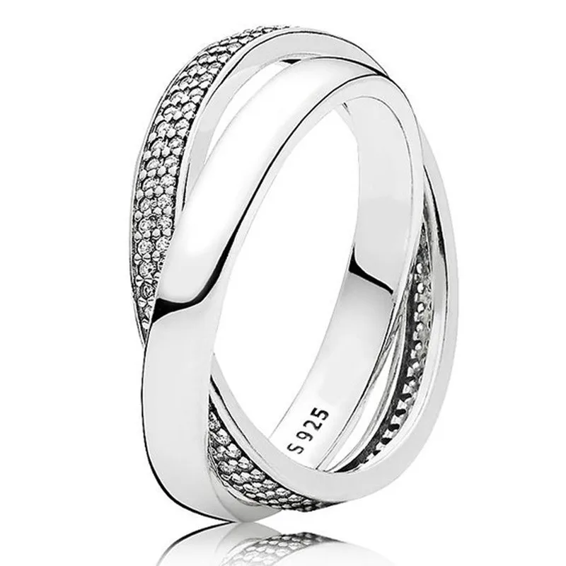 Authentic 925 Sterling Silver Sparkling Signature Promise With Crystal Ring For Women Wedding Party Europe Fashion Jewelry