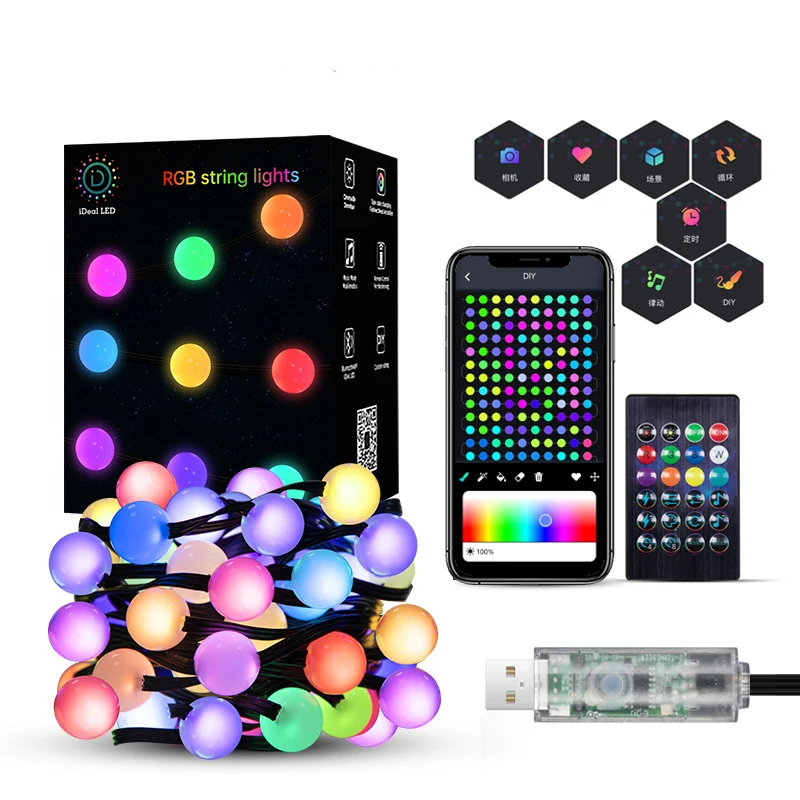

Светодиодная USB-гирлянда «сделай сам», RGB смарт-гирлянда с дистанционным управлением через приложение, сказочные огни для украшения на Рождество, день рождения, свадьбу