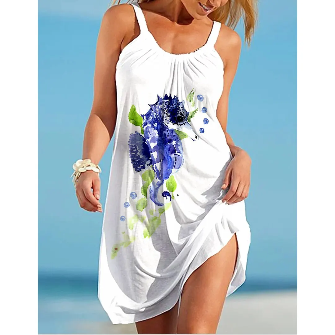 

Dress for New Year 2023 New Hippocampus 3d Printed Women Sleeveless High Waist Sling Vestidos Bohomia Sexy Party Evening Dresses