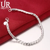 urpretty 925 sterling silver 8 inches 4mm solid snake chain bracelet for woman men charm wedding engagement fashion jewelry