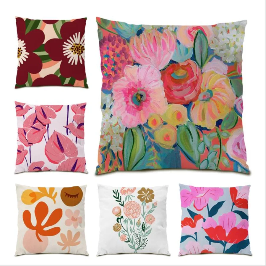 

Flowers Pillow Cover Living Room Decoration Floral Printed Decorative Cushion Cover 45x45 Flocking Green Leave Home Decor E0742