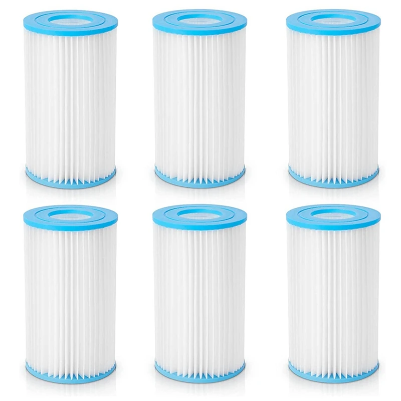 

Type A Or C Pool Filter Cartridge, Compatible With Intex, Bestway, Summer Waves Pool Pump, Easy To Clean, 6-Pack