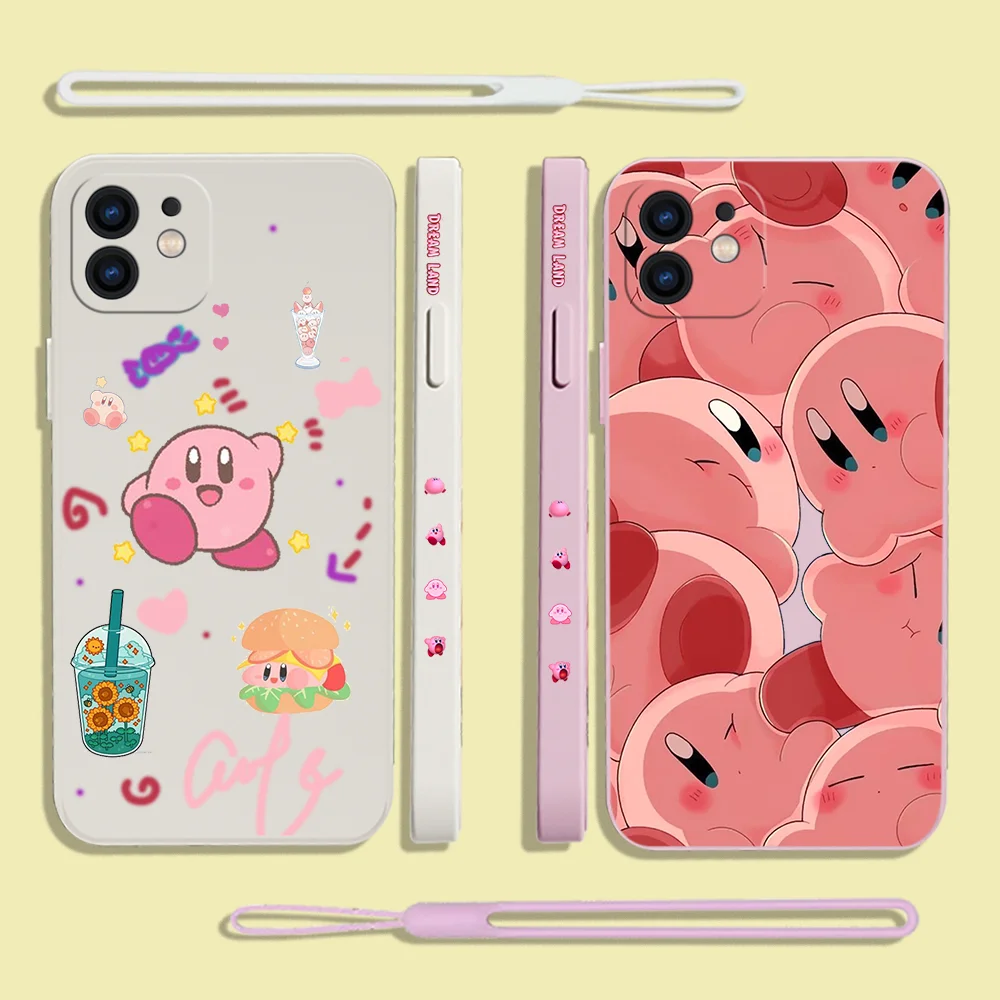 

Kirbys Cartoon Phone Case For Samsung A81 A53 A50 A12 A22S A52 A52S A51 A72 A71 A32 A22 A20 A30 A21S A11 4G 5G with Hand Strap