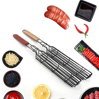 1pc stainless steel skewers reusable bbq grill basket grill sausages and vegetables mesh basket outdoor bbq tools