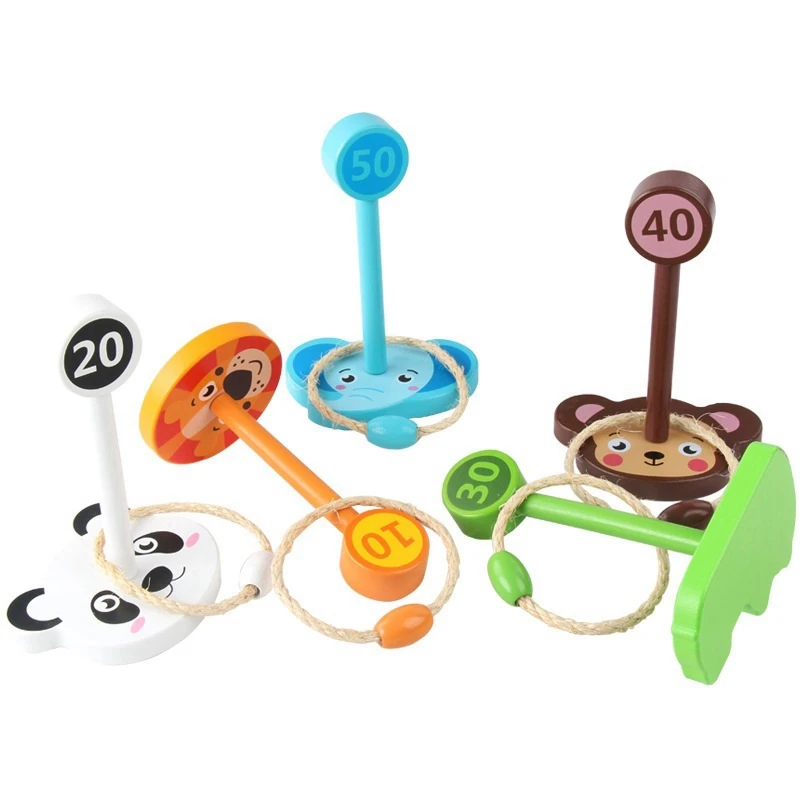 Cartoon Animal Throwing Ring Wooden Ferrule Game Animals Toss Kids/Children Toys Develo Motor Skills