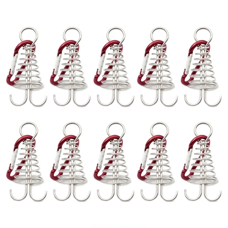 

10Pcs Spiral Shaped Spring Octopus Deck Peg with Carabiner Hook Durable Rope Buckle Tent Hook Board Peg Camping Hiking Wholesale