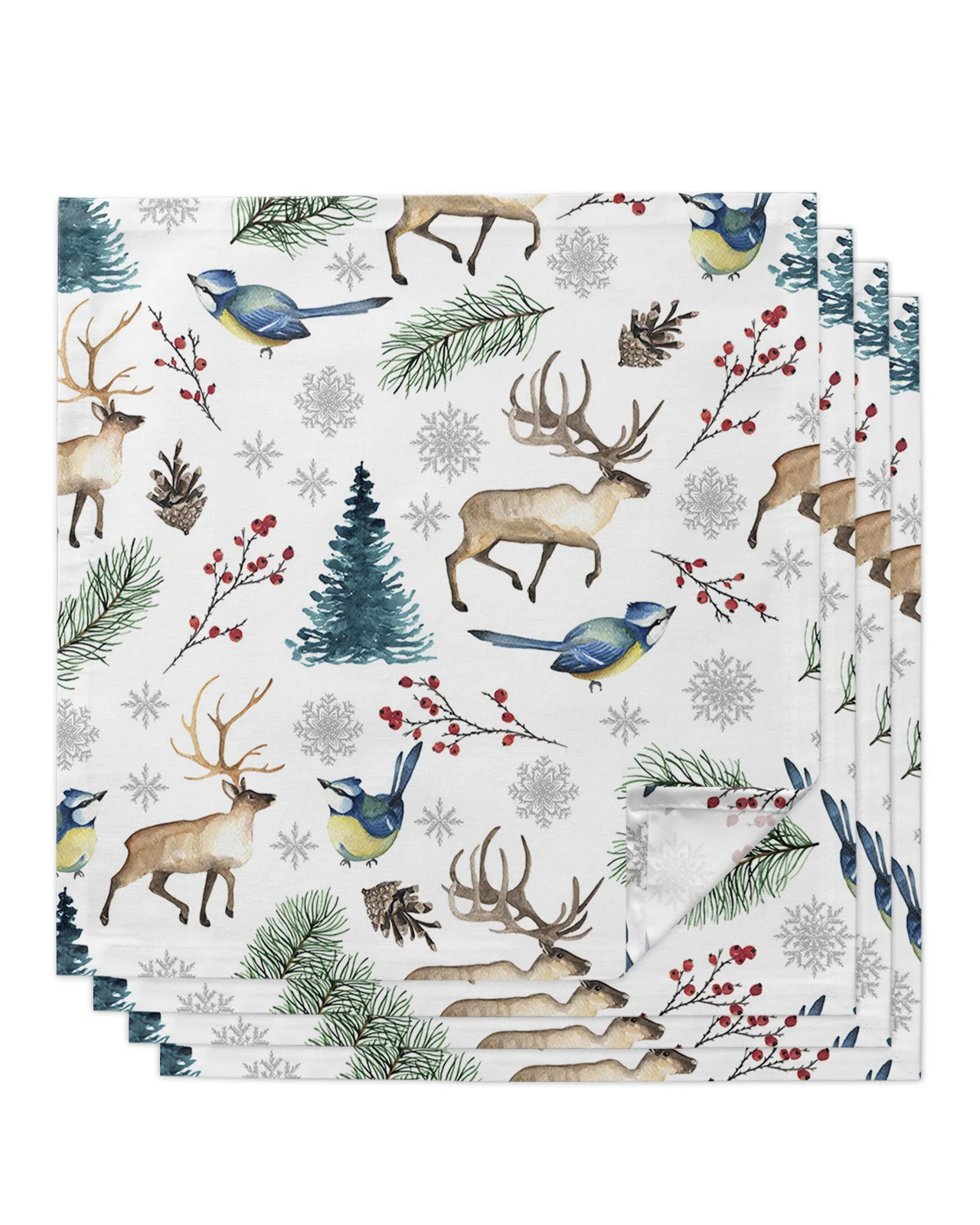 

4pcs Christmas Snowflake Elk Berry Bird Square 50cm Table Napkin Wedding Decoration Table Cloth Kitchen Dinner Serving Napkins