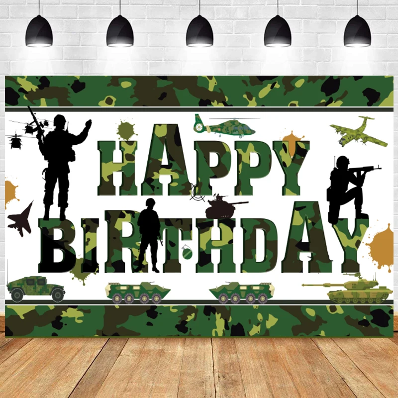 

Camouflage Backdrop Decoration Happy Birthday Party For Boys Soldiers Military Army Photography Background Custom Poster Banner