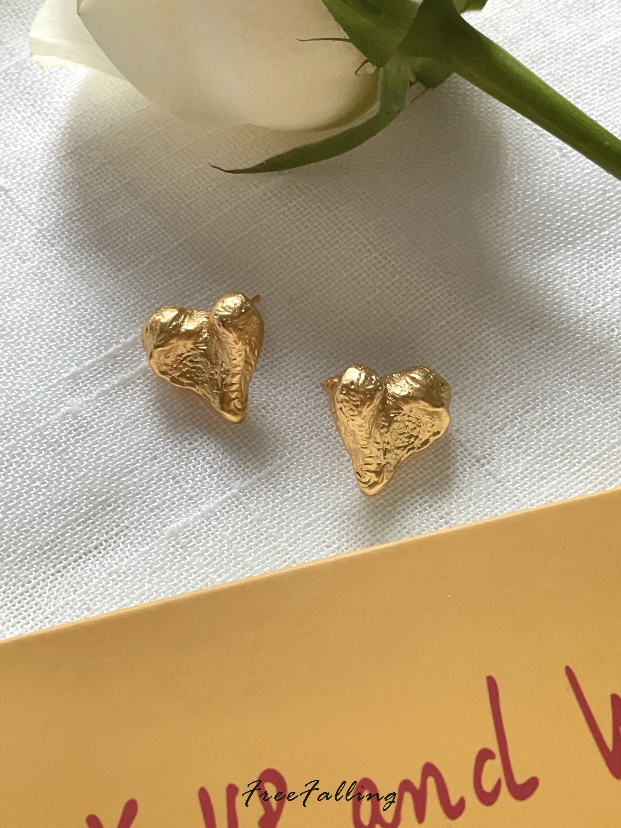 Brass Retro Hearts Earrings Women Jewelry Punk Party T Show Gown Runway Trendy  Korean Japan INS