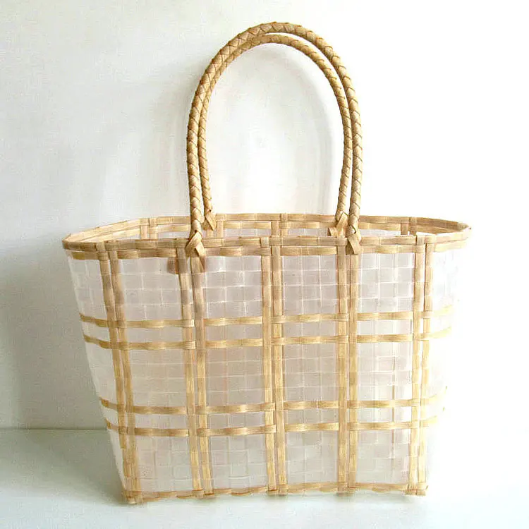 

Новинка, прозрачная пластиковая плетеная корзина, модная сумка-желе, пляжная сумка, корзина для овощей, сумка в пасторальном стиле, сумка дл...
