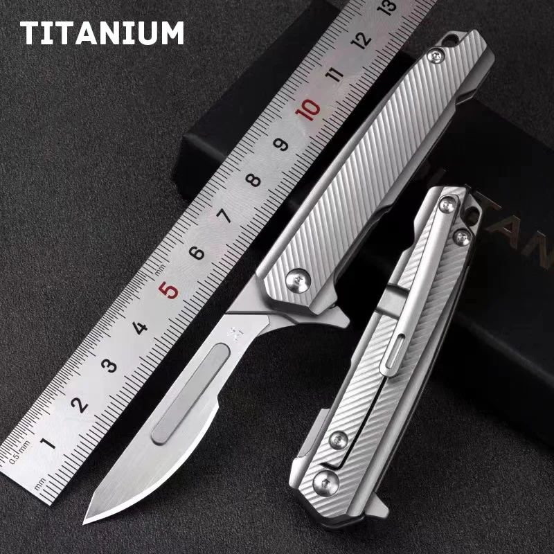 

5Styles Titanium Quick Open Folding Knife EDC Pocket Scalpel Knife Replaceable Blades Self-defense Camping Hunting Survival Tool