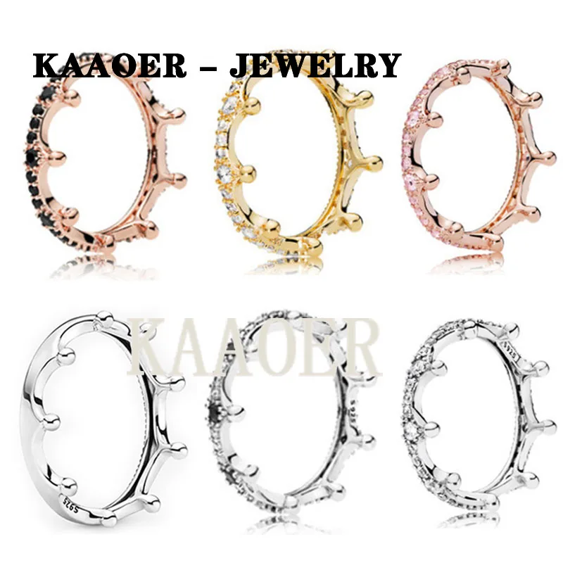 

KAAOER Silver Yellow Rose Color Pink Black Zircon Crown Magic Simple Fashion Ring one piece free shipping