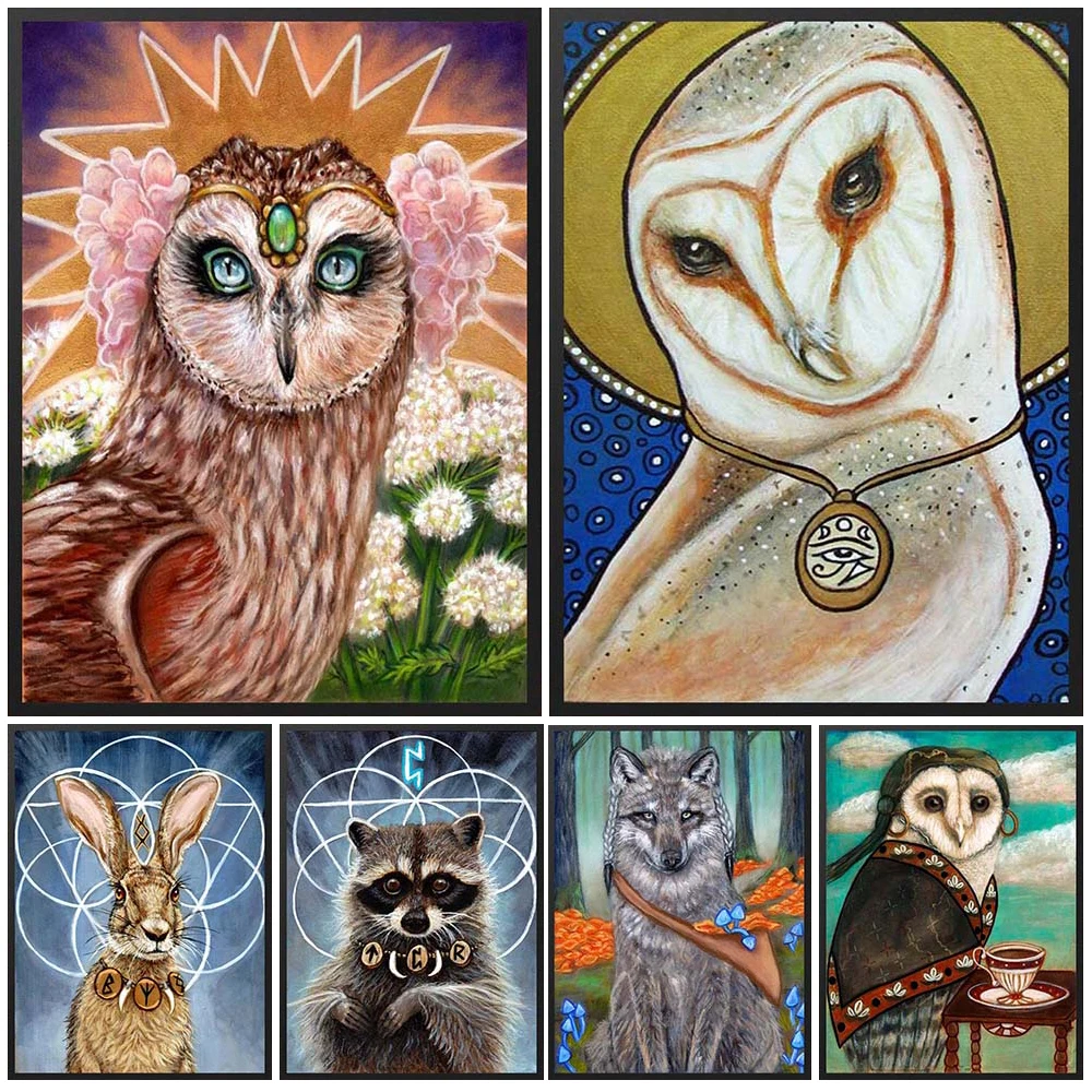 

Wild Animals Magic Owl Rabbit Fox Cartoon Posters Wall Art Canvas Painting Home Decor Wall Pictures For Living Room Unframed