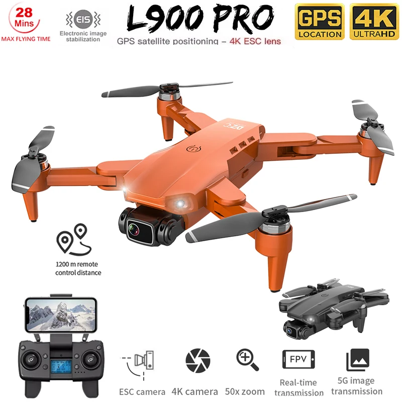 Dron profesional L900 Pro con WiFi, 5G, GPS, 4K, cámara HD, FPV, 28 minutos de vuelo, Motor sin escobillas, distancia de 1,2 km