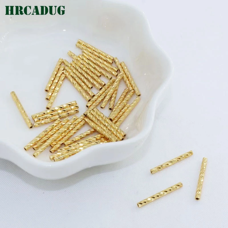 10/15/20mm Straight Tube 18K Gold Plated Brass Metal Texture Tube Beads For DIY Necklace Jewelry Making Supplies Accessories