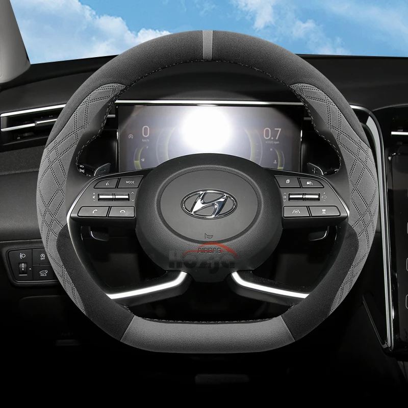 

Замшевый чехол на руль автомобиля для Hyundai Tucson Kona i30 IONIQ 6 5 9 Elantra Palisade Santa fe Cruz Bayon Inster 2018-2026