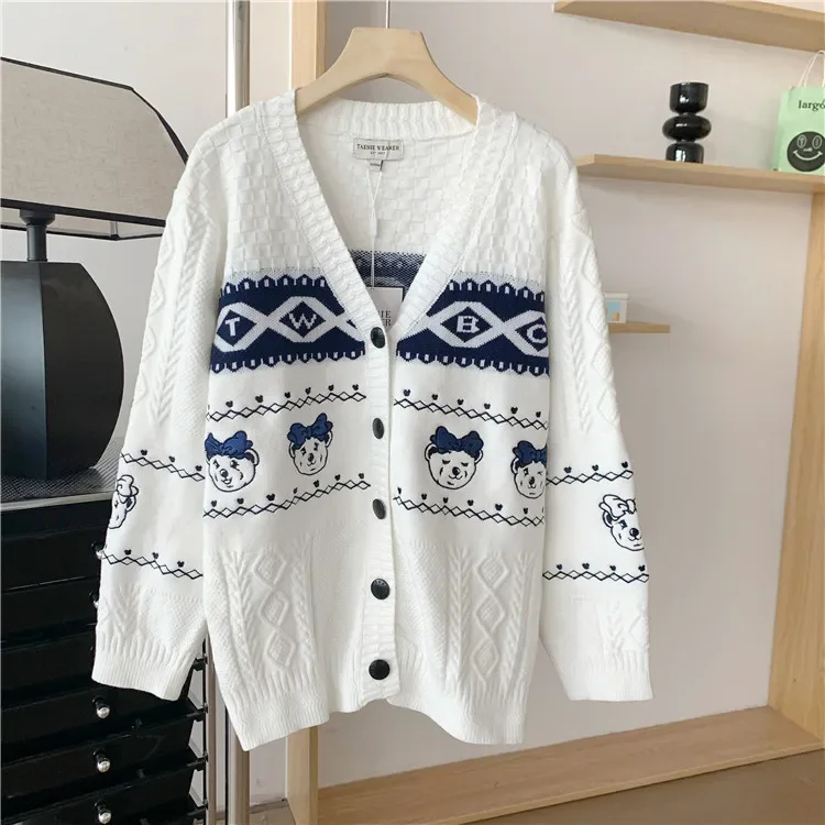 

Зимние кардиганы для женщин, вязаный свитер с медведем, женский джемпер в стиле преппи JK, Traf, Ropa De Mujer, Y2k, в эстетике,