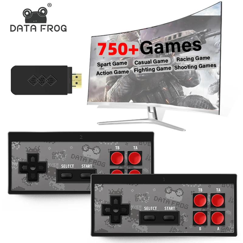 Data Frog Y2 HD USB Wireless Handheld TV Video Game Consoles Build In 750 Games NES Dendy Game Console Portable Retro Game Stick